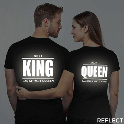 Black Cotton King Queen Reflective Couple T-shirt