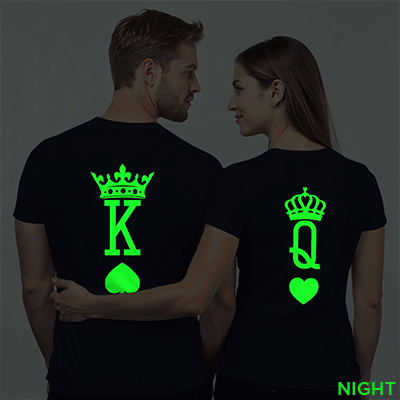 Nblue Cotton King Queen Rummy Couple Glow In The Dark T-shirt