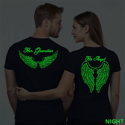Nblue Cotton Her Guardian His Angel Couple Glow In The Dark T-shirt