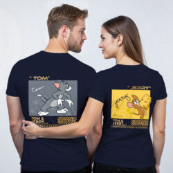 Nblue Cotton Tom and Jerry Funny Gold Printed Couple T-shirt