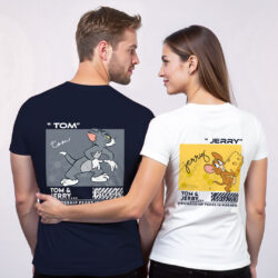 Nblue White Cotton Tom and Jerry Funny Couple T-shirt
