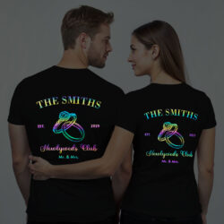 Black Cotton Hubby Wifey Club Couple Rainbow Reflective T-shirt