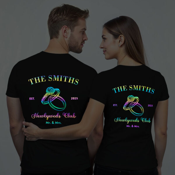 Black Cotton Hubby Wifey Club Couple Rainbow Reflective T-shirt