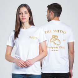 White Cotton Hubby Wifey Club Gold Printed Couple T-shirt
