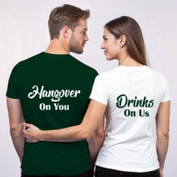Bgreen White Cotton Hangover Hubby Wifey Couple T-shirt