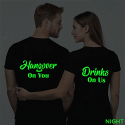 Black Cotton Hangover Hubby Wifey Couple Glow In The Dark T-shirt