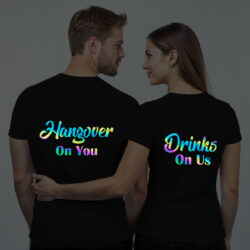 Black Cotton Hangover Hubby Wifey Couple Rainbow Reflective T-shirt