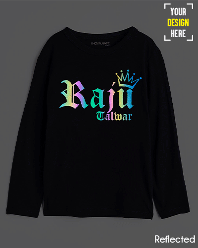 Customize Full Sleeve Rainbow Reflective T shirt | Kids | Rainbow Reflective | Black