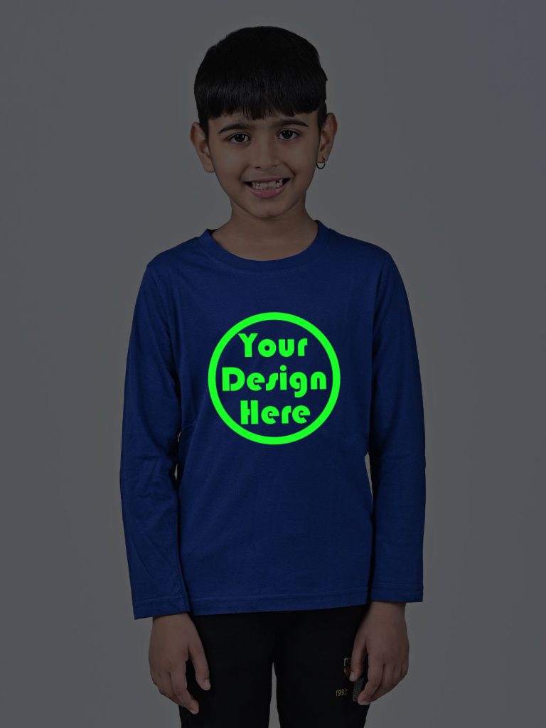 Kids Customize Night Glow Royal Blue Full Sleeve T-shirt