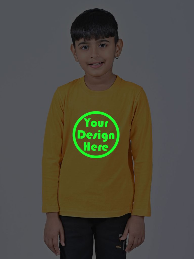 Yellow Customize Night Glow Kids Full Sleeve T-shirt