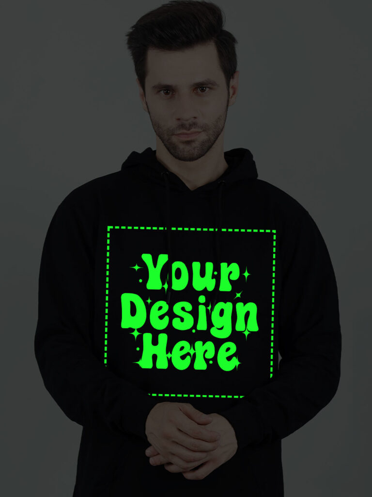 Customize Black Man Hoodie Glow in Dark Print | Men | Night Glow