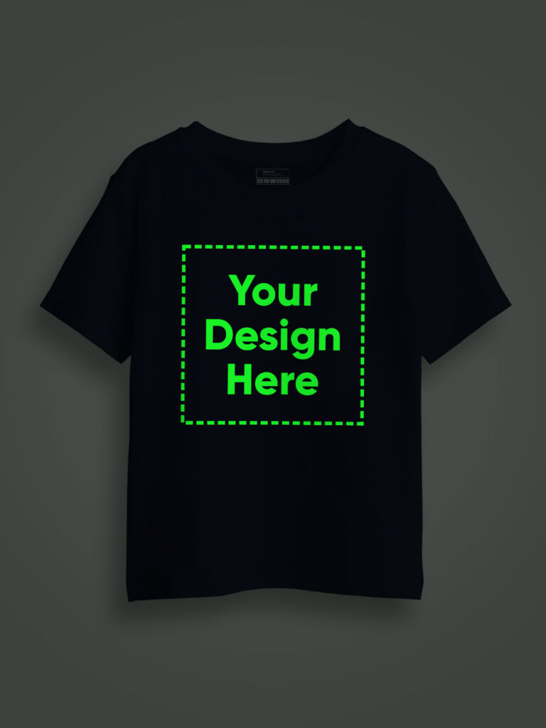 Kids Customize Printed Glow in Dark Navy Blue Half Sleeve Tshirt