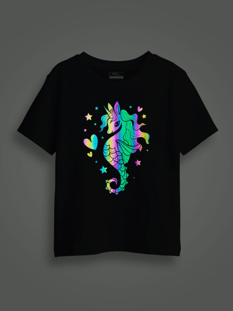 Seahorse Rainbow Reflective Kids T-shirt