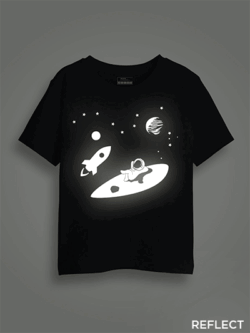 Astronaut Rest in Sky Reflective Kids Glow Tshirt
