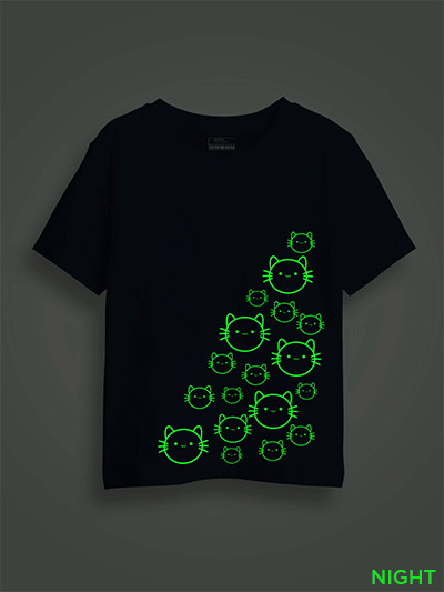 Cute Catty Face Kids Glow in Dark T-shirt