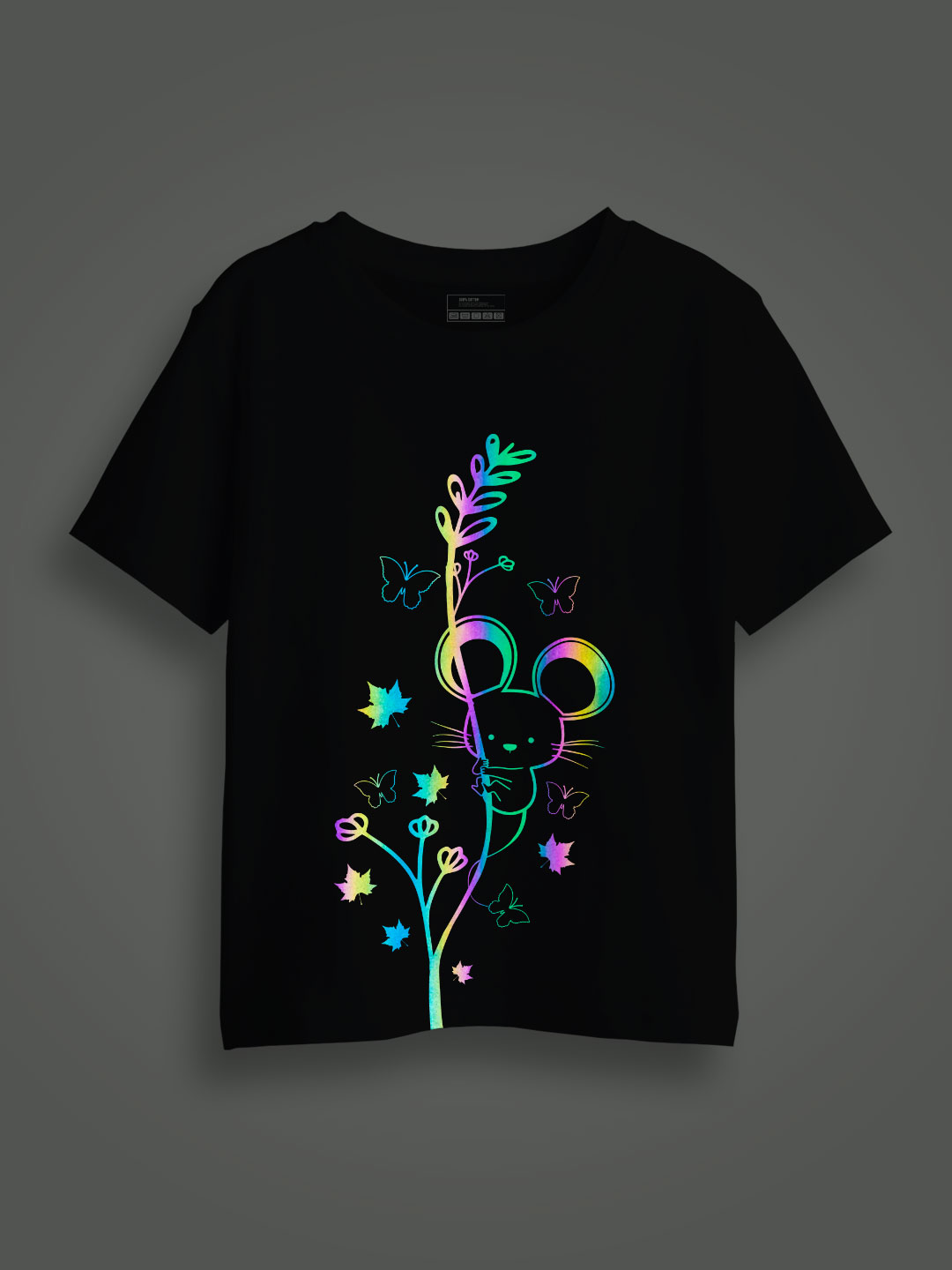 Cute Rat Butterfly Rainbow Reflective Kids Glow Tshirt
