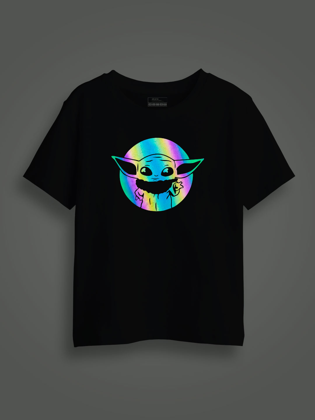 Cute Baby Yoda Rainbow Reflective Kids Glow Tshirt