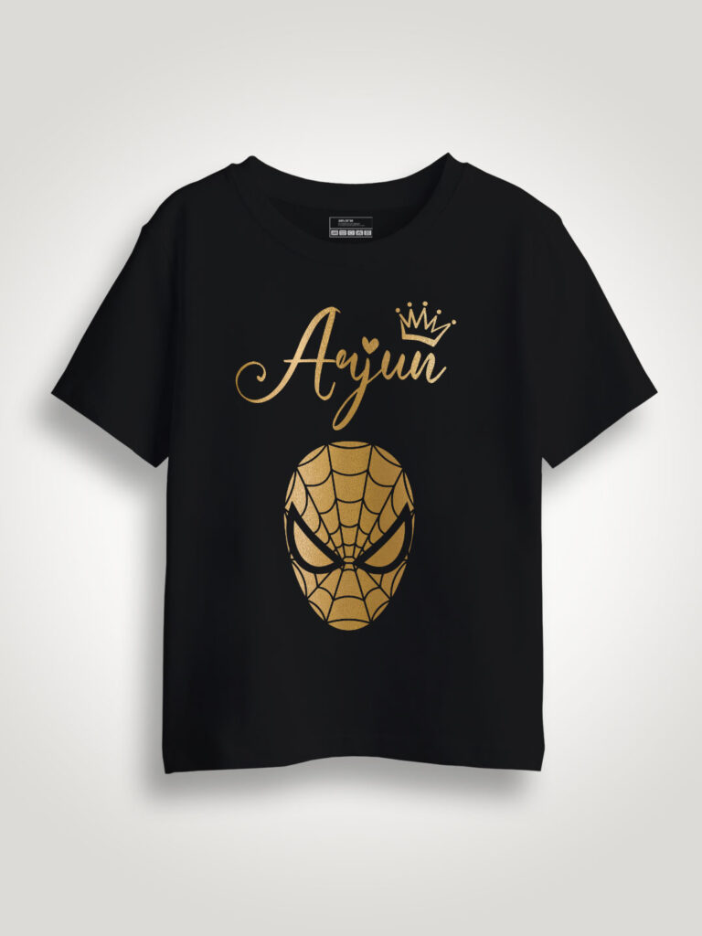Spider+Name Gold Printed Kids T-shirt