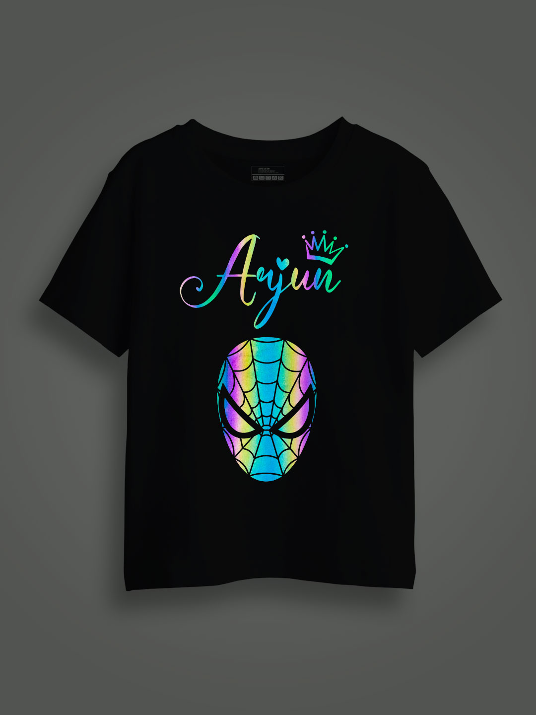 Spider+Name Rainbow Reflective Kids Glow Tshirt