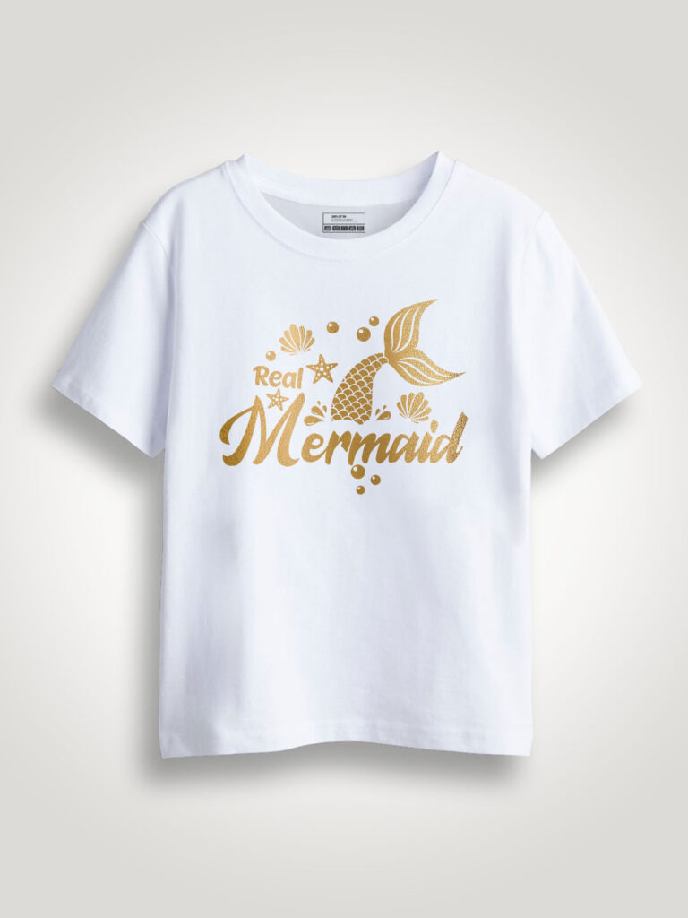 Real Mermaid Gold Printed Kids T-shirt