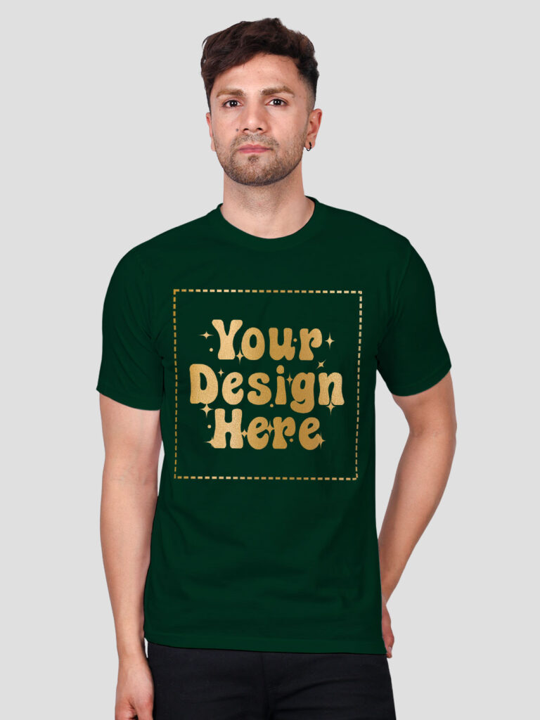 Man Customize Bottle Green Gold Printed Tshirt