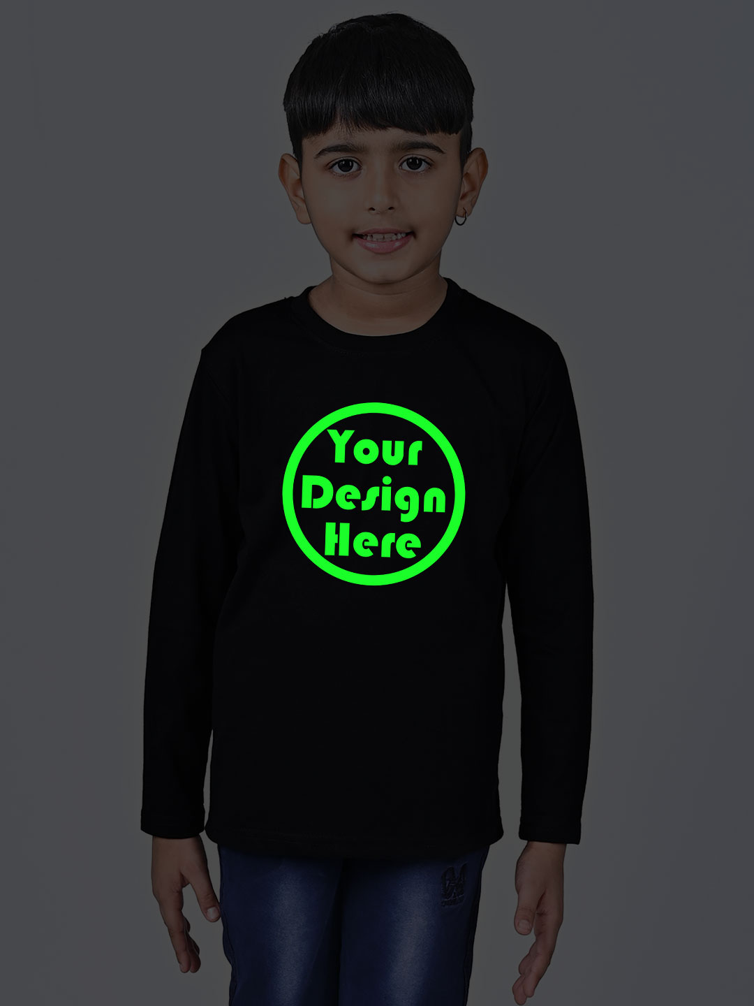Customize Kids Full sleeve T-shirt Glow in Dark | Kids | Night Glow | Black