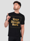 Man Customize Black Gold Printed Tshirt