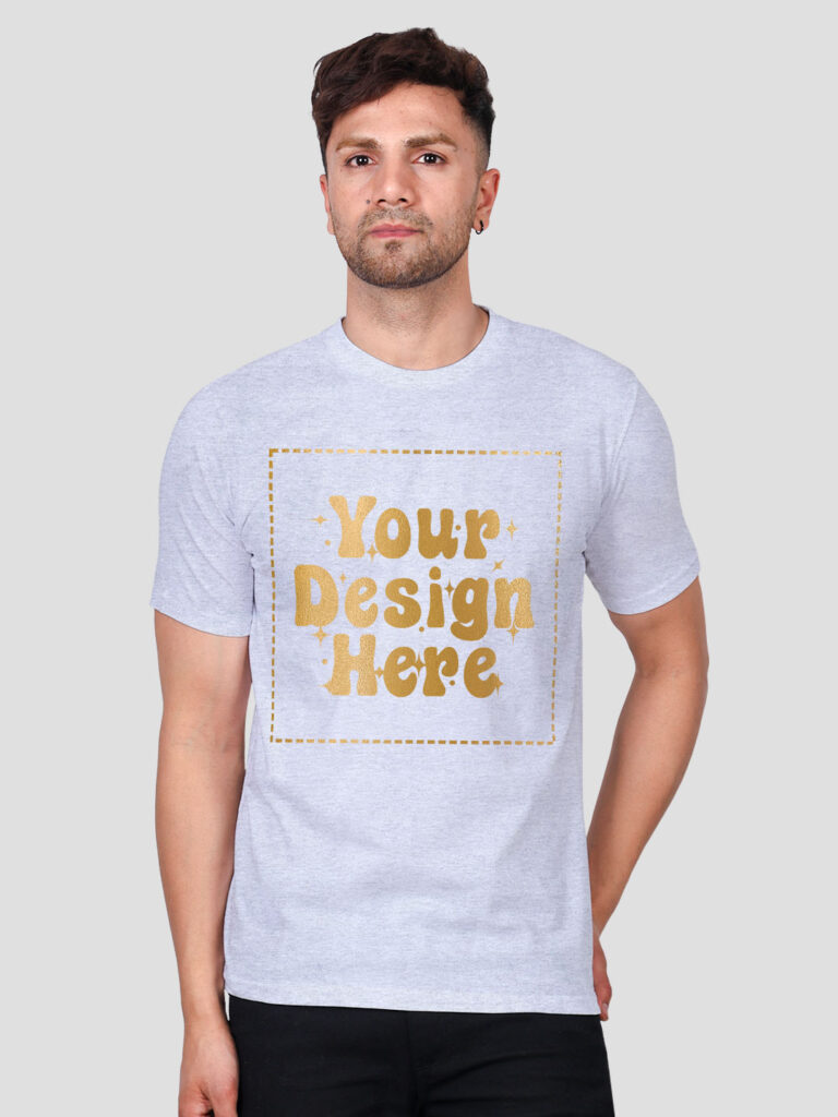 Man Customize Grey Gold Printed Tshirt