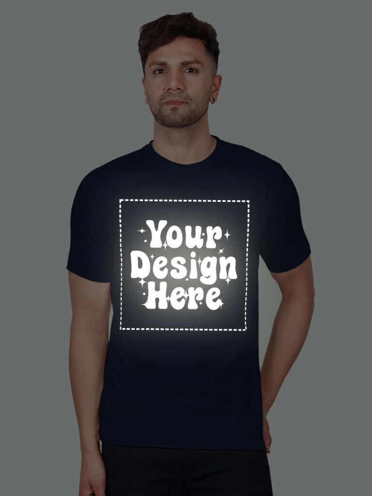 Navy Blue Reflective Print Customize Man Tshirt