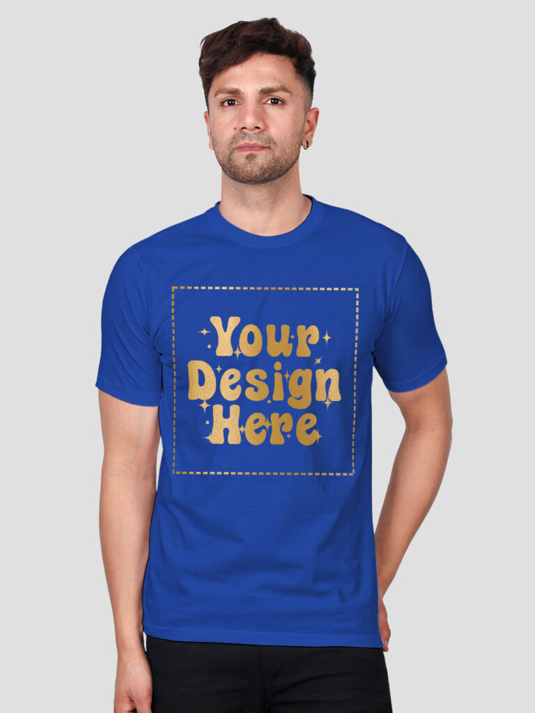 Man Customize Royal Blue Gold Printed Tshirt