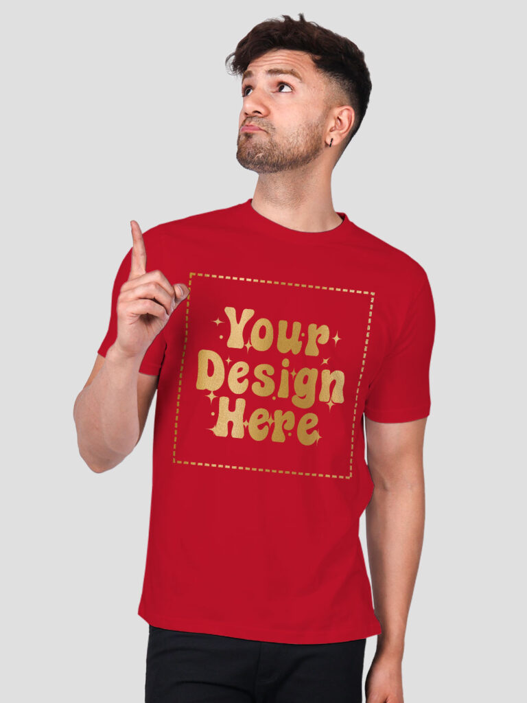 Man Customize Red Gold Printed Tshirt
