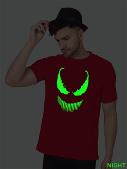 Red Cotton Venom Men Glow in Dark T-shirt