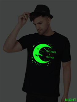 Black Cotton Moon Loves Night Men Glow in Dark T-shirt