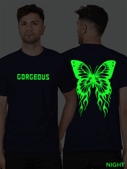 Nblue Cotton Gorgeous Butterfly Men Glow in Dark T-shirt