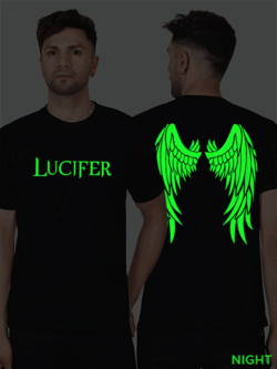 Black Cotton Lucifer Men Glow in Dark T-shirt