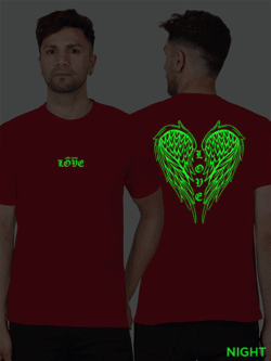 Red Cotton Love Wings Men Glow in Dark T-shirt