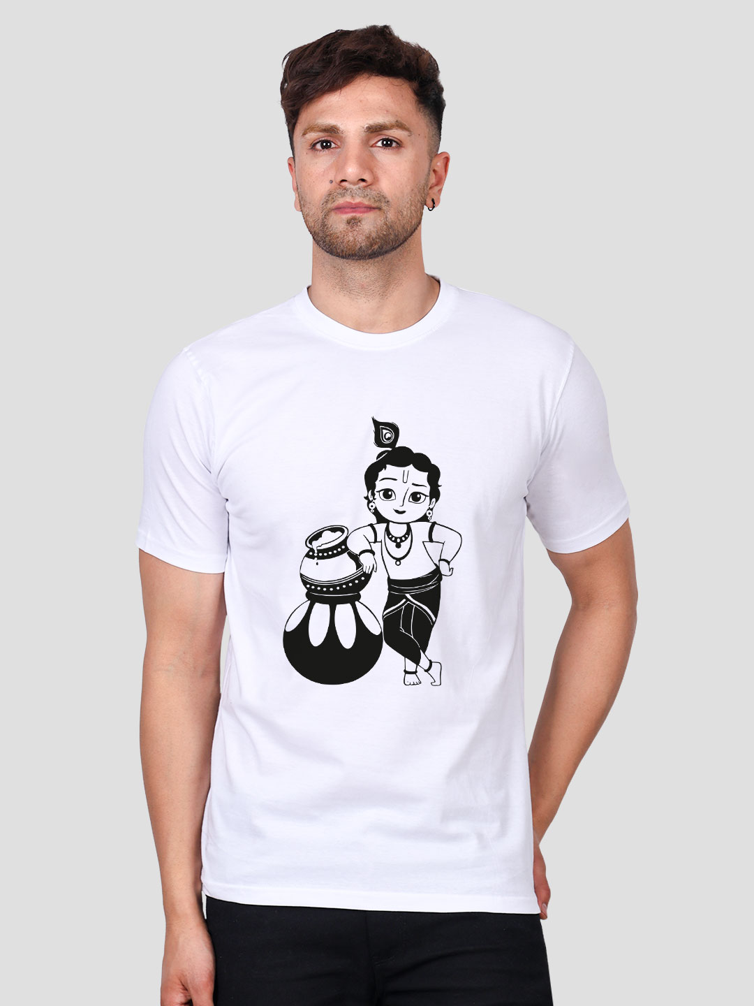 RA027-WHITE-MAN-HST-NORMAL-(1) Krishna Men T-shirt | Men | Regular Print | Beige