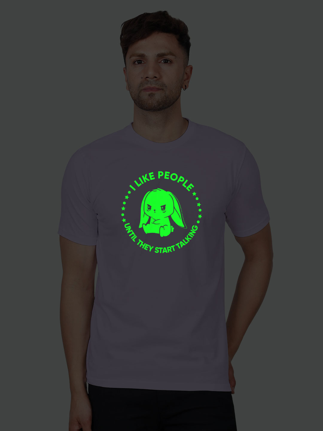 Cute Rabbit Like People Glow in Dark T-shirt - Indrajeet Print