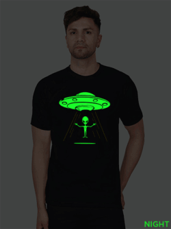 Black Cotton Alien Men Glow in Dark T-shirt