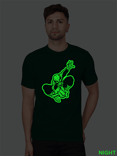 Bgreen Cotton Spider Man Men Glow in Dark T-shirt