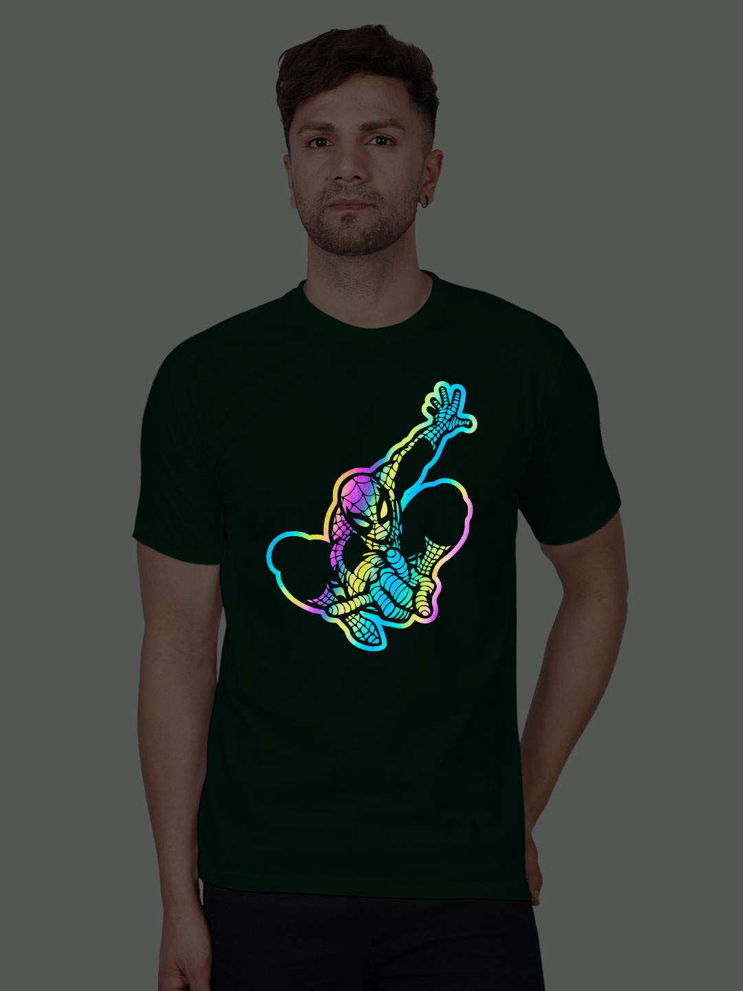 Bgreen Cotton Spider Man Men Rainbow Reflective T-shirt