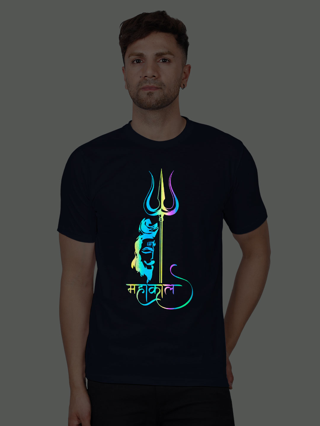 Nblue Cotton Mahakaal Rainbow Reflective T-shirt