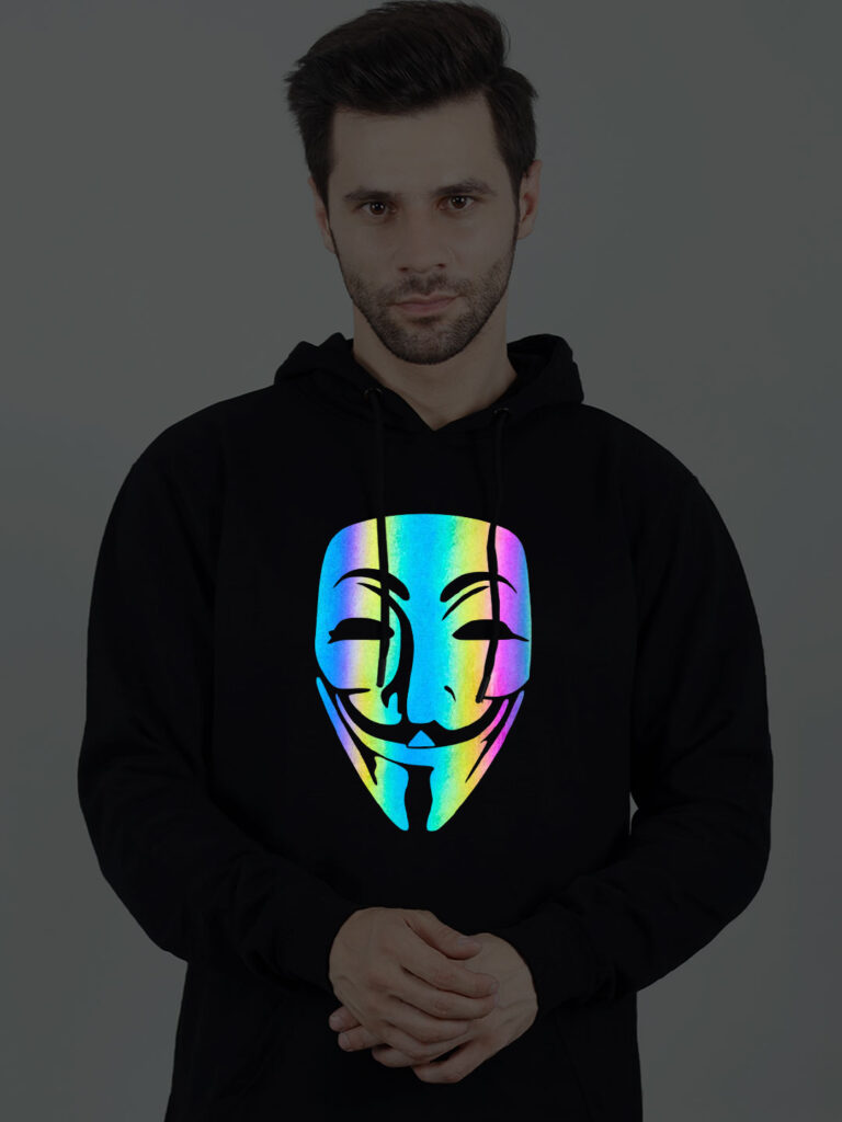 Hacker Man Ranbow Hacker Face Rainbow Reflective Man Black Hoodie | Indrajeet Print