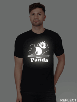 Black Cotton Baby Panda Men Reflective T-shirt