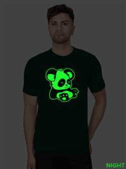 Bgreen Cotton Lazy Panda Men Glow in Dark T-shirt