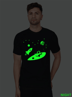 Black Cotton Astronaut Rest in Sky Men Glow in Dark T-shirt