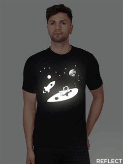 Black Cotton Astronaut Rest in Sky Men Reflective T-shirt