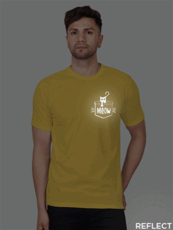 Yellow Cotton Pocket Meow Cat Men Reflective T-shirt