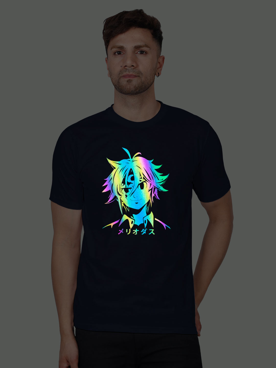 Nblue Cotton Meliodas Anime Men Rainbow Reflective T-shirt