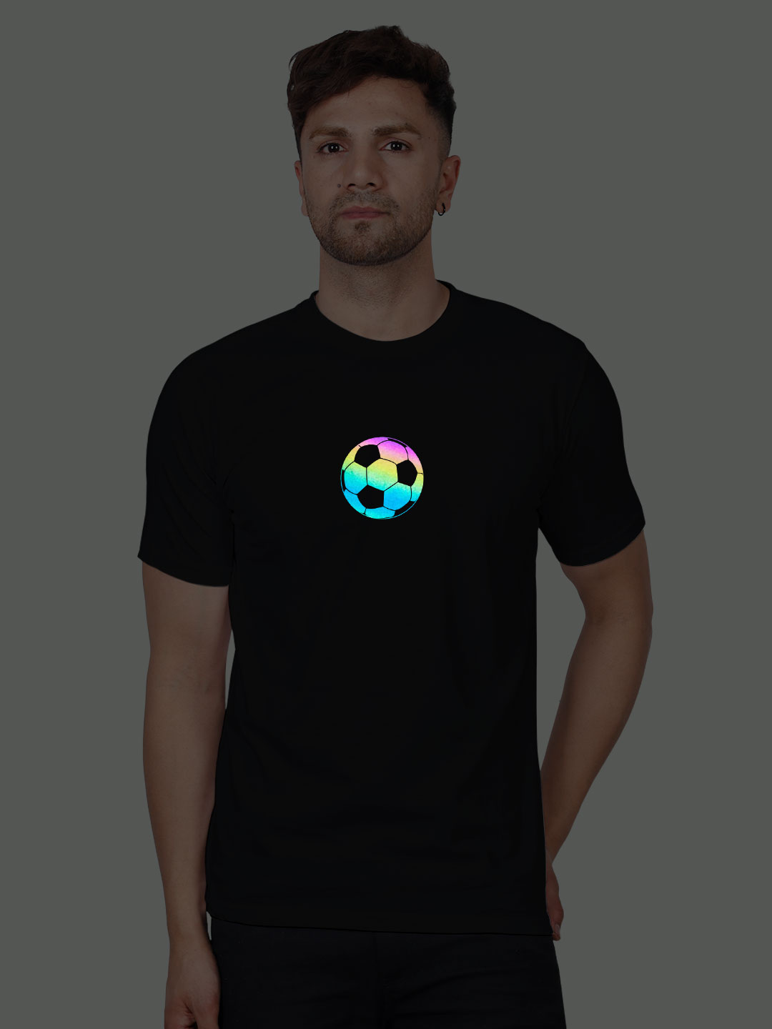 Black Cotton Football Men Rainbow Reflective T-shirt